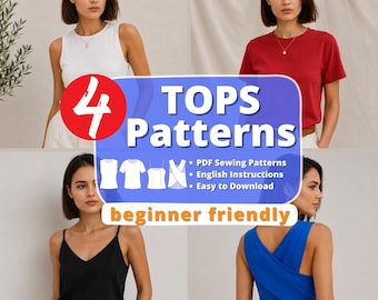 Frauen Oberteile Schnittmuster 4er Set Sommer Leinen Crossback Top Schnittmuster Bundle