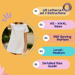 Linen Mini Dress Sewing Pattern, Flare Sleeve Dress with Boat Neckline Instant Download Tutorial image 6
