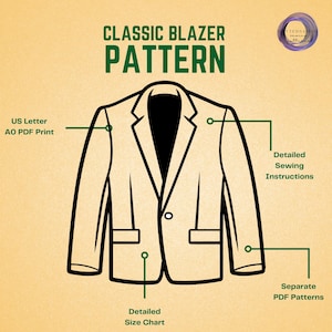 Women Blazer Sewing Pattern, Suit Classic Jacket, 1 Button Lined Coat ...