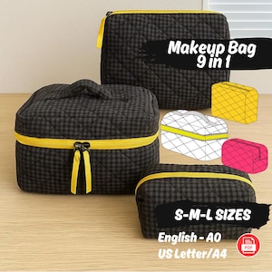 9 Sizes Makeup Bag Sewing Pattern Boxy Pouch 3 Styles PDF Instructions | Cosmetic Bag
