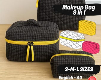 9 Sizes Makeup Bag Sewing Pattern Boxy Pouch 3 Styles PDF Instructions | Cosmetic Bag