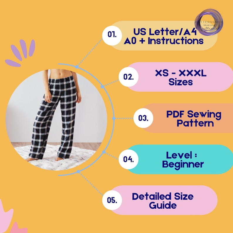 Women's Pajama Pants Sewing Pattern, Loose Fit Loungewear PDF Pattern image 5