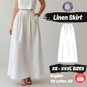Comfy Maxi Linen Skirt | Women Skirt Sewing Pattern | Gathered Renaissance Skirt Sewing Pattern | Lounge Wear Skirt Pattern | Vintage Skirt