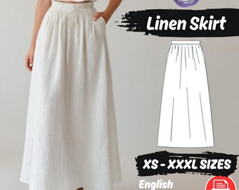 Maxi Linen Skirt Sewing Pattern | Gathered Renaissance Skirt PDF Beginner Tutorial