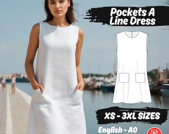 Shift Dress Sewing Pattern: A-Line Mini Dress with Pockets (PDF Pattern)