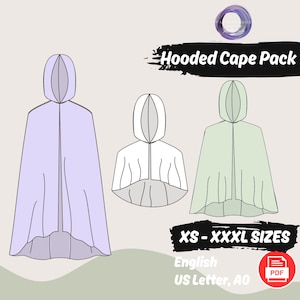 Hooded Cape Sewing Pattern Pack | Cloak Cosplay Costume Sewing Pattern Set | Halloween Costume Cape Pattern | Medieval Magical Cloak Pattern