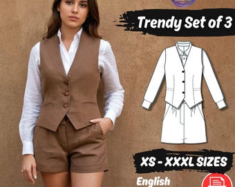 Edwardian Vest & Blouse Set Pattern | Linen Waistcoat + Button Shirt PDF | Matching Shorts Sewing Tutorial
