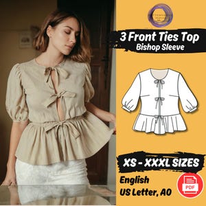 Women Top Pattern | Front Tie Top Pattern | Puffed Sleeves Top Pattern | Peplum Blouse Sewing Pattern | Crop Top Oversized Bow Shirt Pattern