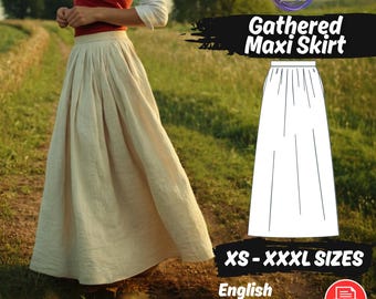 Maxi Skirt Sewing Pattern: Women Gathered Linen Skirt Beginner Friendly Tutorial