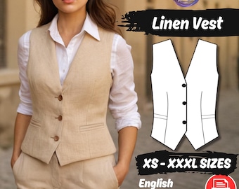 Women's Cropped Vest Sewing Pattern, Button Front Waistcoat PDF Pattern