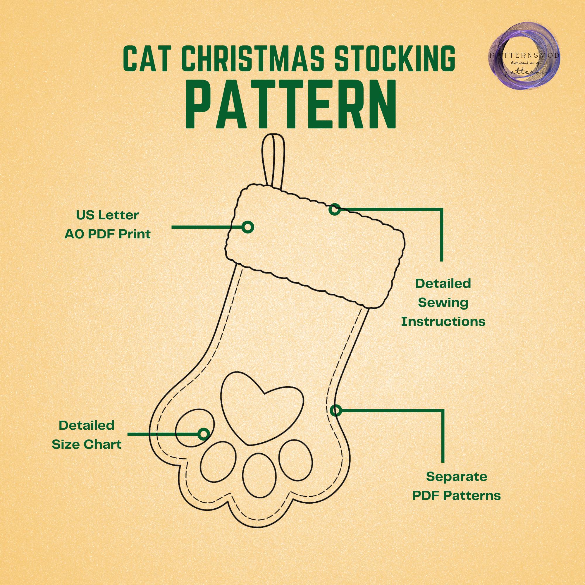 Animal Paw Christmas Stocking Sewing Pattern | DIY Cat, Dog Sock (PDF ...