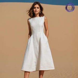 A Line Dress Sewing Pattern, Women Linen Sleeveless Dress Tutorial, Summer Midi Formal Outfit image 2
