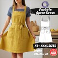 Apron Sewing Pattern, Women Pinafore Apron Dress Pattern, Cottagecore Linen Dress Sewing Pattern, Pockets Apron Dress PDF Pattern