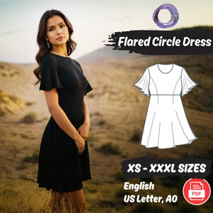 Naaipatroon midi-jurk met wijd uitlopende mouwen | XS-3XL pdf-patroon
