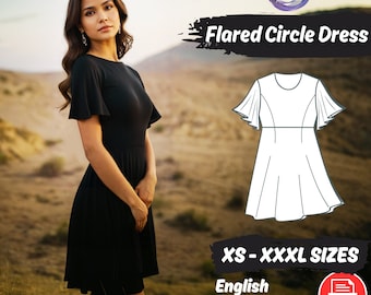 Patrón de costura para vestido midi con mangas acampanadas / Tallas XS-3XL (PDF)