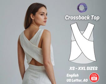 Crossback Top Sewing Pattern, Wrap Top Pattern, Open Back Tank Top Pattern, Linen Crop Top Pattern, Criss Cross Blouse, Beginner Pattern