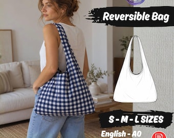 Reversible Hobo Bag Sewing Pattern 3 Sizes Slouchy Shoulder Bag PDF Tutorial