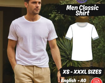 Men Summer Shirt Sewing Pattern, Easy Short Sleeve Top Pattern, O Neck Casual Top Tutorial