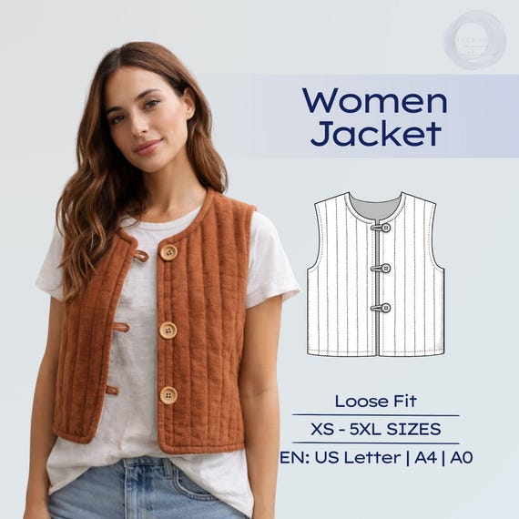 Quilted Jacket Sewing Pattern Women Easy Button Vest Beginner Friendly Tutorial Quilted Coat