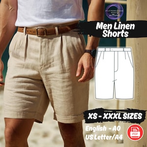Heren linnen shorts naaipatroon, knoop zomershort patroon, loungewear zakken shorts naaipatroon, heren zomer linnen shorts patroon