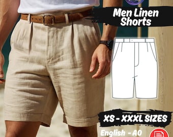 Herren Leinen-Shorts Schnittmuster, Knopf Loungewear (PDF-Muster)