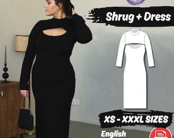 Shrug and Dress Sewing Pattern Set, Crop Top, Slim Fit Beginner Friendly Tutorial