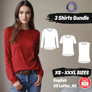 Pacchetto di modelli di cucito per top con scollo a O, top a maniche lunghe, top a maniche corte, top senza maniche, modello di cucito per principianti, maglietta corta per neonati