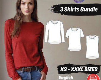 O Neck Top Sewing Pattern Bundle, Beginner Friendly Shirts for Girls PDF Pattern