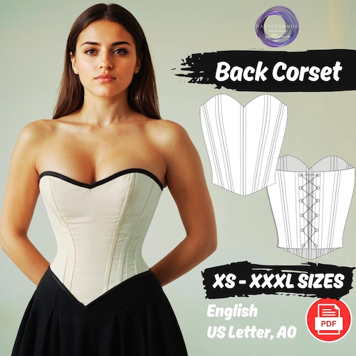 Sweetheart Neck Overbust Corset Sewing Pattern, Back Tie Bustier Lace-Up Top