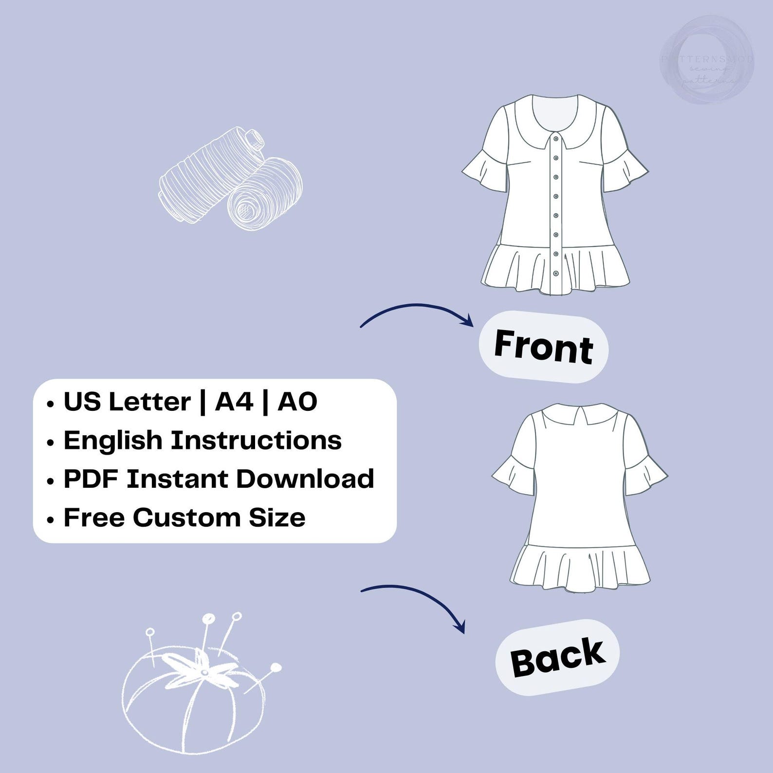 Ruffle Blouse Sewing Pattern Women Flounce Shirt PDF Tutorial Flare ...