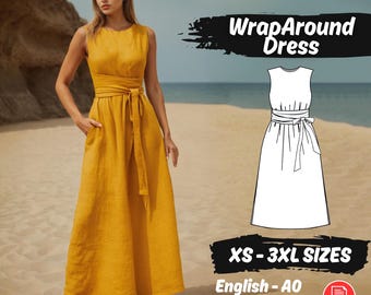 Wickelkleid Schnittmuster Wickelkleid Leinenkleid ärmellos PDF Anfängeranleitung