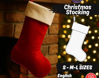 Christmas Stocking Sewing Pattern, 3 Sizes Xmas DIY Decor (PDF Tutorial)