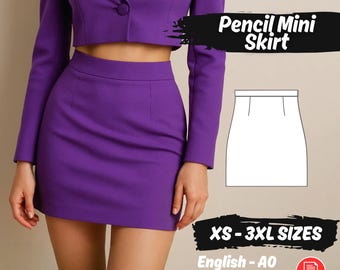 A-Linie Minirock Schnittmuster | Hohe Taille Bleistift Rock XS-3XL Sofort Download