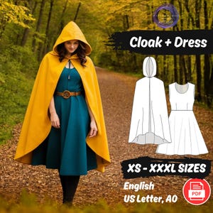 Cosplay Hooded Cloak Dress Sewing Project Medieval Costume Cape Pattern Renaissance Fantasy Costume Coat Pattern Halloween Cloak Costume