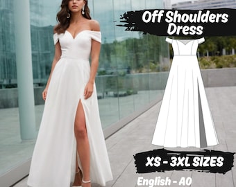 Off Shoulder Maxi Dress Sewing Pattern | Women's Prom Evening Gown Outfit PDF Pattern