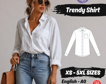 Frauen Trendy Shirt Schnittmuster Button Up Langarm Klassisch Top Anfänger Nähanleitung