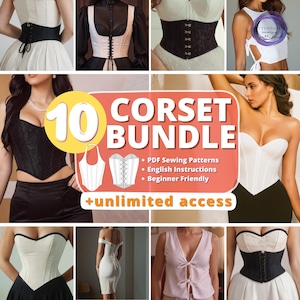 Corset Sewing Pattern Bundle | Bustier Milkmaid Pattern | Underbust Corset Belt Pattern | Renaissance Corset for Dress Pattern Set of 10