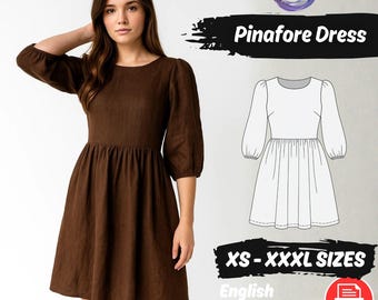 Cottagecore Linen Dress Sewing Pattern Bishop Sleeve Midi Dress