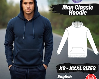 Men Hoodie Sewing Pattern, Loungewear Pullover Beginner Friendly Pattern