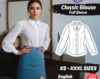 Button-Down Blouse Sewing Pattern | Long Sleeve Office Shirt (PDF Pattern)