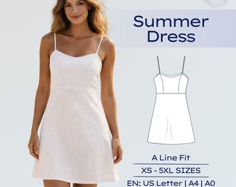 A Linie Leinen Kleid PDF Schnittmuster Damen Sommer Kleid mit Trägern Instant Download XS-5XL