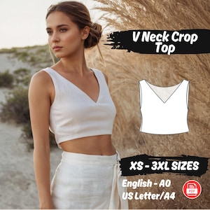 V Neck Crop Top Sewing Pattern Women Linen Sleeveless Blouse Sewing Project Loungewear Tank Top Beginner Sewing Pattern