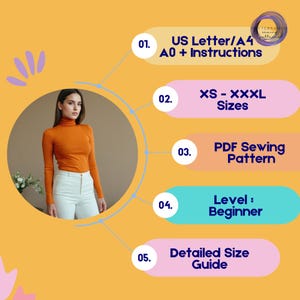 Turtleneck Blouse Sewing Pattern, Women's Mock Neck Top PDF Pattern image 5