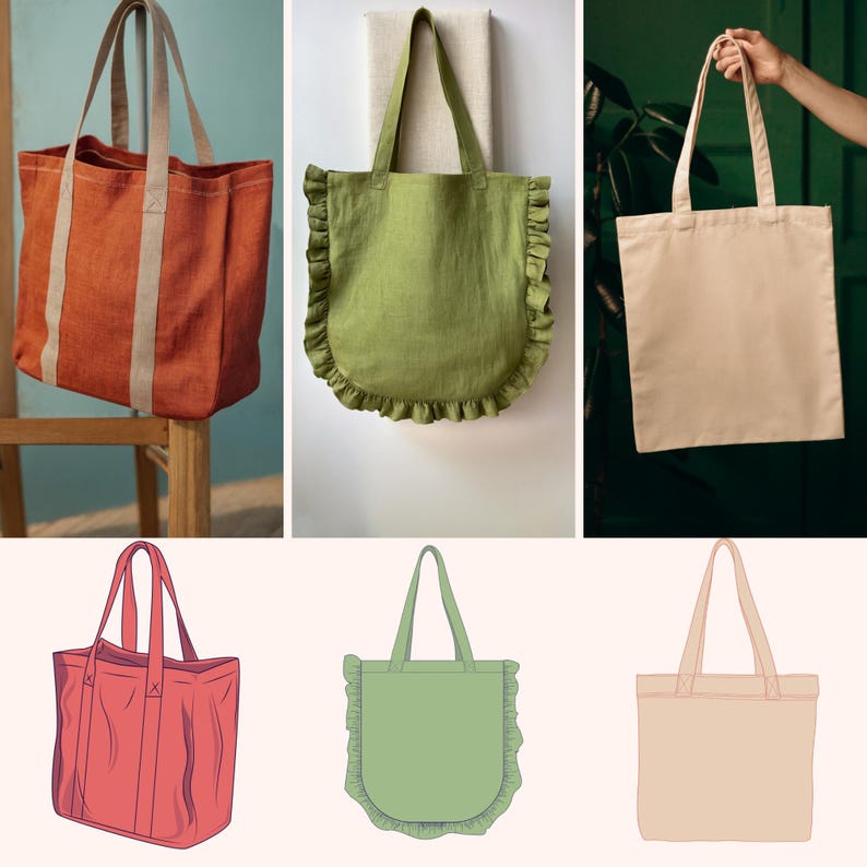 Tote Bag Sewing Pattern Bundle, Shopping Bags Set Patterns, Easy 9 Sizes Pouch Project image 10