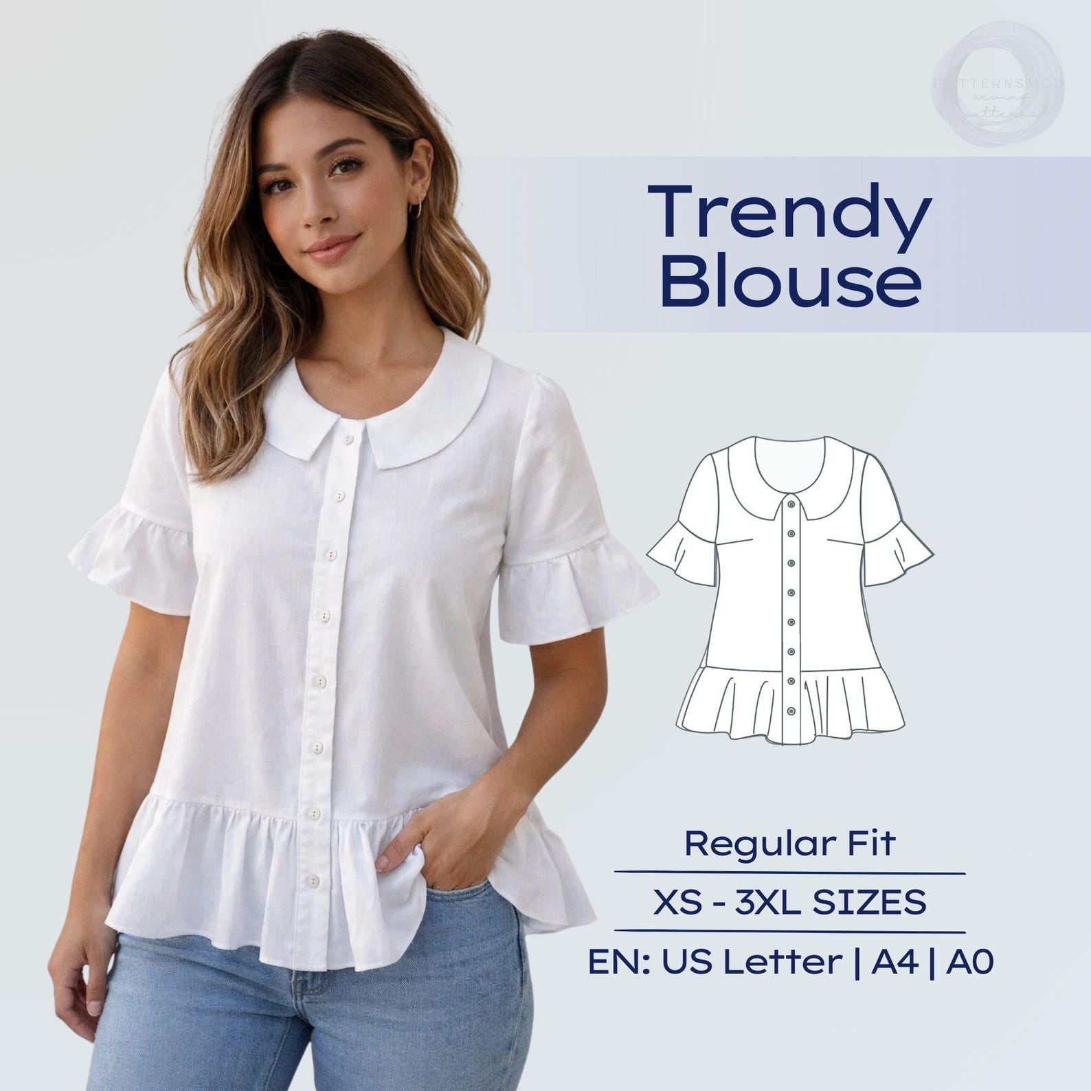 Ruffle Blouse Sewing Pattern Women Flounce Shirt PDF Tutorial Flare ...