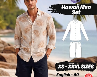 Lässiges Sommer Set für Männer Schnittmuster, Langarm Hawaii Short, Leinen Sommer Shorts