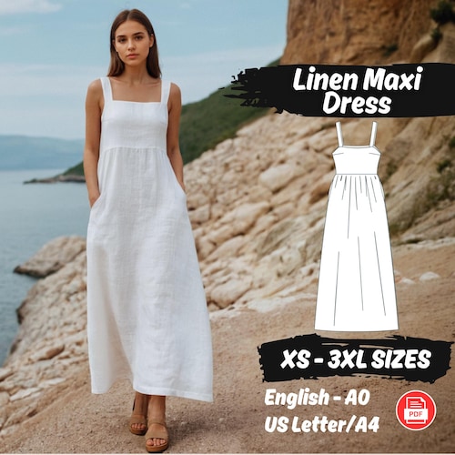 Maxi Pockets Dress Sewing Pattern, Loose Linen Dress for Women - Etsy