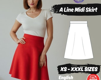 A-Line Midi Skirt Sewing Pattern, Beginner Friendly Skirt for Girls PDF Instant Download Tutorial