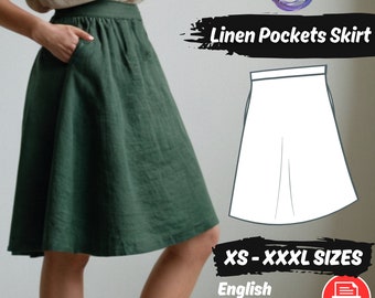 Cottagecore Linen Skirt Sewing Pattern Vintage Pockets Skirt Pattern | Summer Skirt Pattern XS - 3XL Instructions