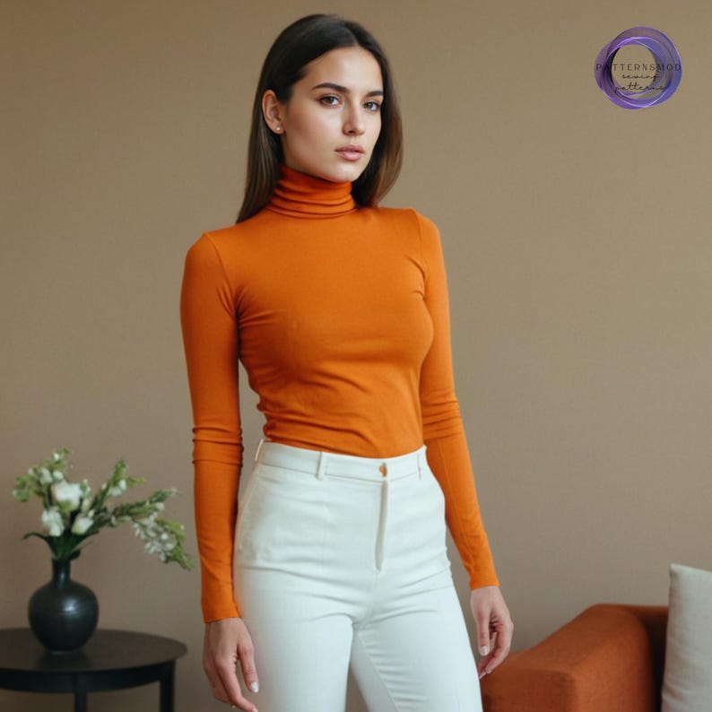 Turtleneck Blouse Sewing Pattern, Women's Mock Neck Top PDF Pattern image 2